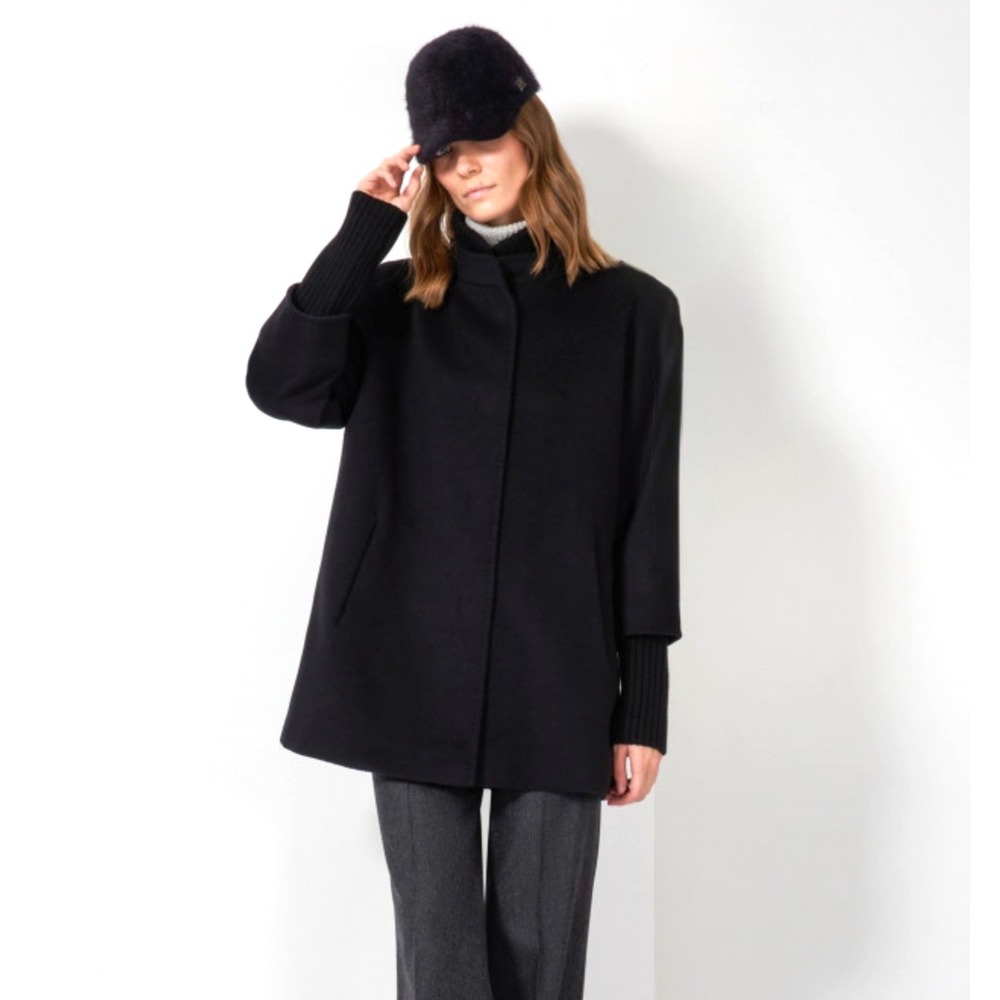 Cinzia Rocca Icons Size 14 Women Cashmere Virgin Wool Italy Pea Coat Black $1140